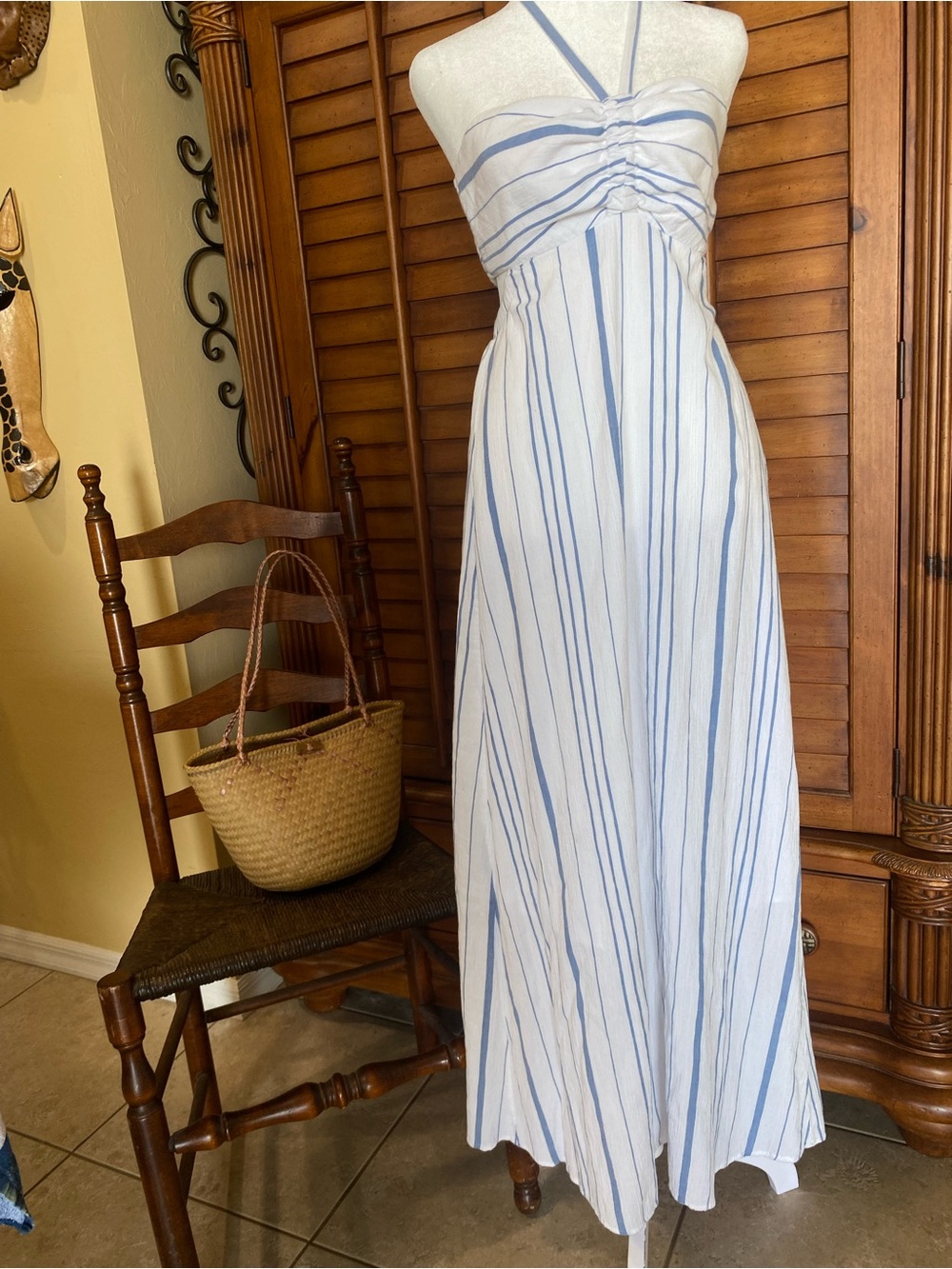 1. State White Maxi Dress with Light Blue Stripes